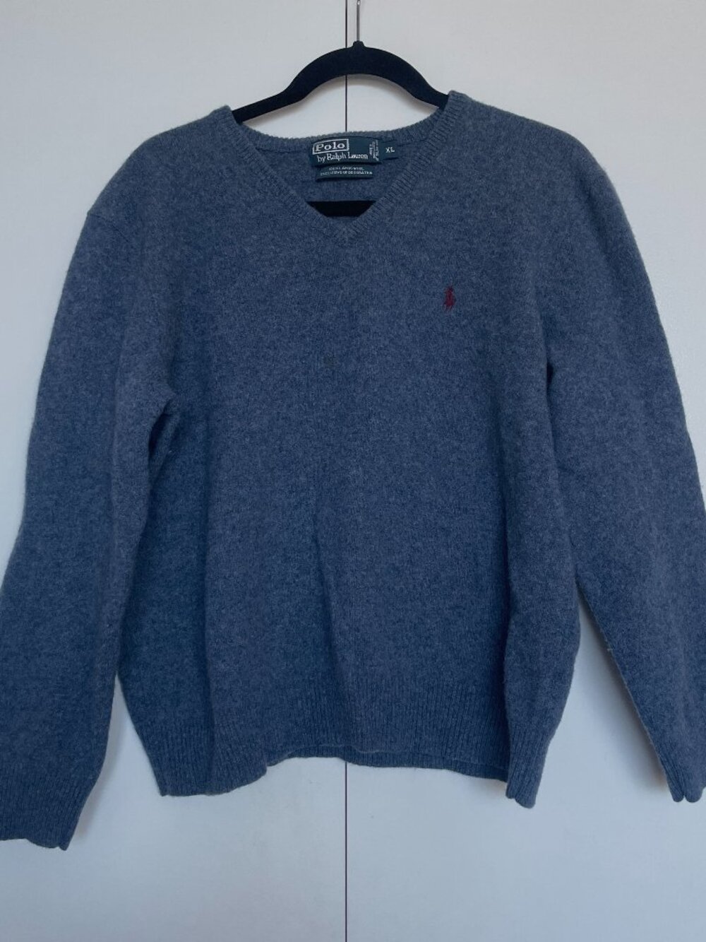Vintage Polo Ralph Lauren | Blue 100% lambs wool v-neck knit sweater | Size XL
